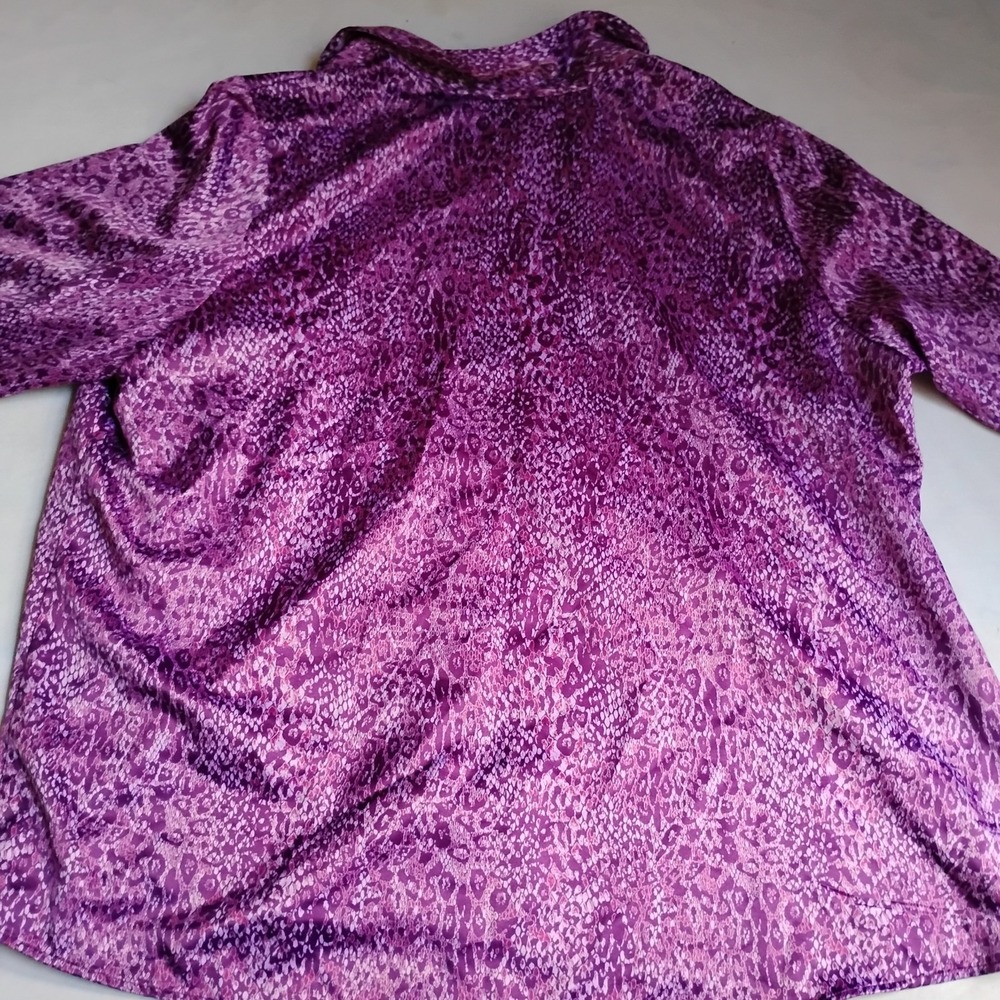 Belle Kim Gravel Top 3x Button Down Animal Print Satin Capsule Office Purple - Picture 11 of 13
